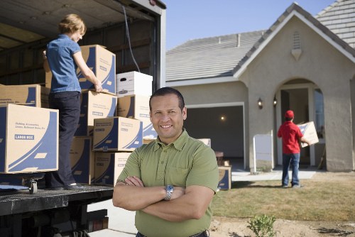 Furniture and boxes secured inside a removal van