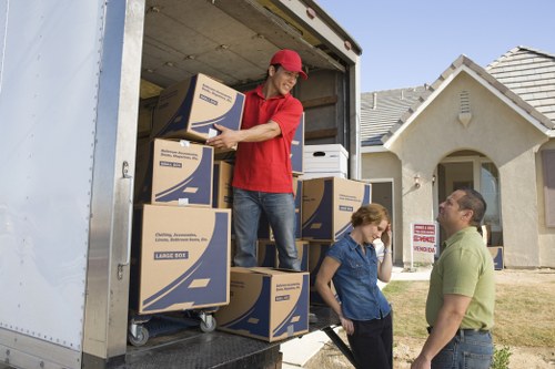 Packed boxes and furniture prepared for a move